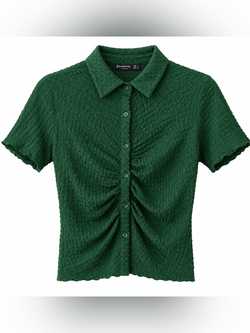 NWOT Stradivarius Ruched Textured Button Down Short Sleep Top in Green – Size S